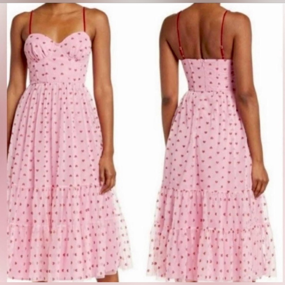 Betsy Johnson Bustier Heart Print Tiered Tulle Dress NWOT tried on never worn